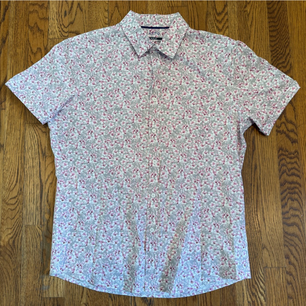 Apt. 9 Men’s Short Sleeve Button-Down Floral Shirt in White and Pink